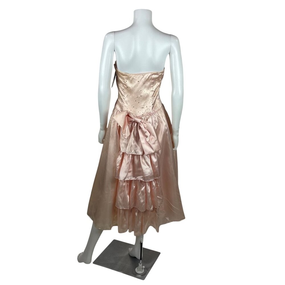Vintage 80s Prom Dress Womens XS Strapless Peach Satin Glitter Evening Gown Swee - Picture 11 of 16